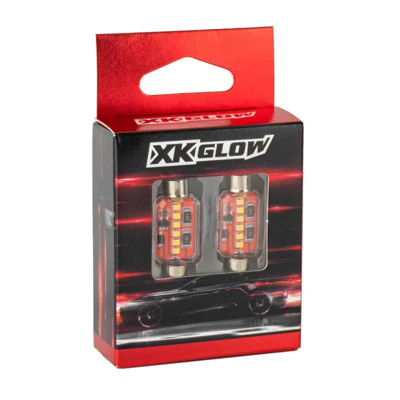 XK Glow White Festoon Error Free Ultra Bright LED Bulbs w/ Built-in Canbus 2pc 31mm Authentic