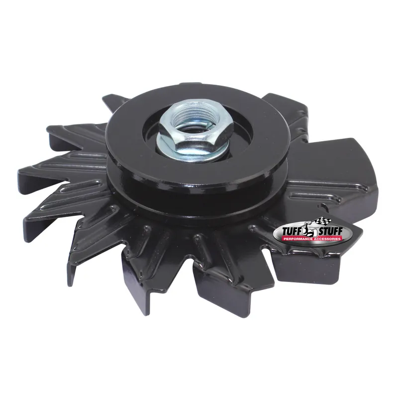 Worldwide Shipping Tuff Stuff Performance Single V-Belt Pulley Alternator Pulley and Fan - Black Powder Coat - Tuff Stuff Performance Alternators